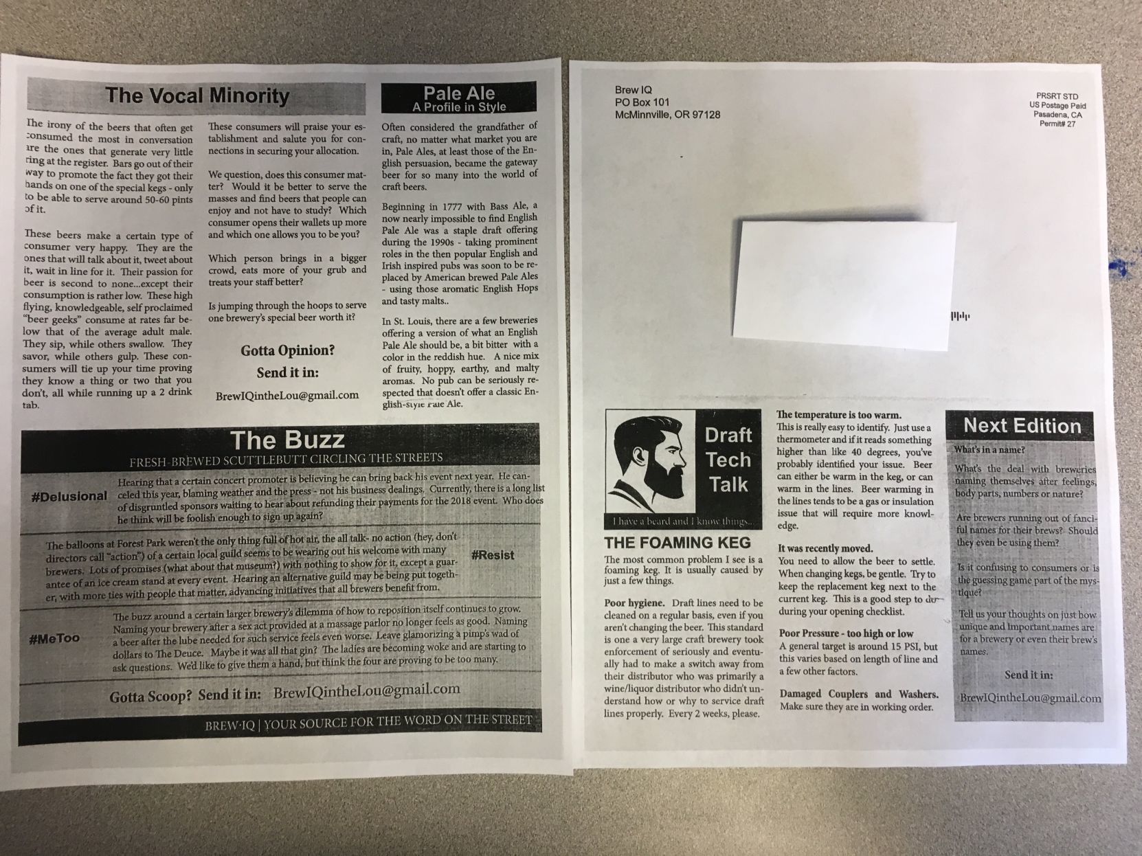 Brew IQ newsletter back